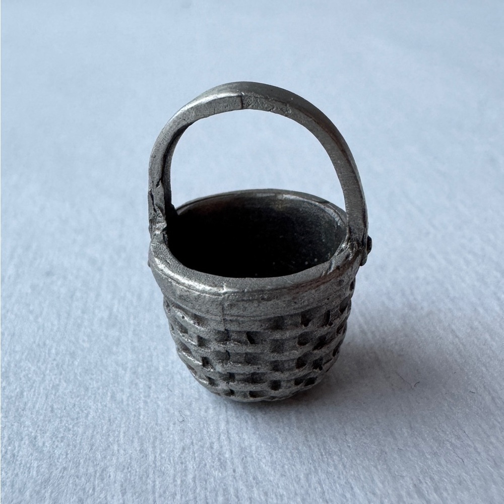 Vintage Miniature Pewter Basket Charm Bracelet Necklace Collectible